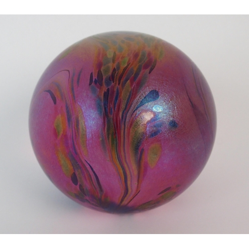 518 - Three Glasform iridescent glass paperweights by John Ditchfield