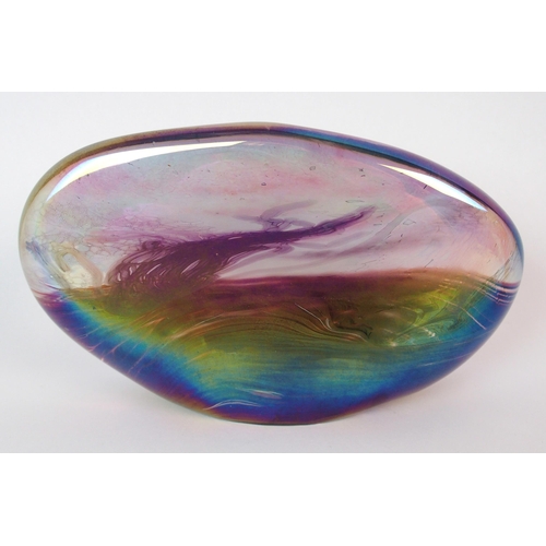 520 - A Glasform heart shaped feathered iridescent glass paperweight