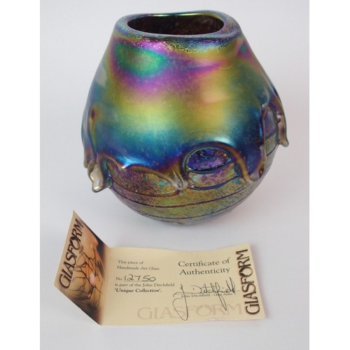 522 - A Glasform iridescent petrol glass vase