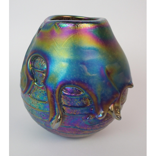 522 - A Glasform iridescent petrol glass vase