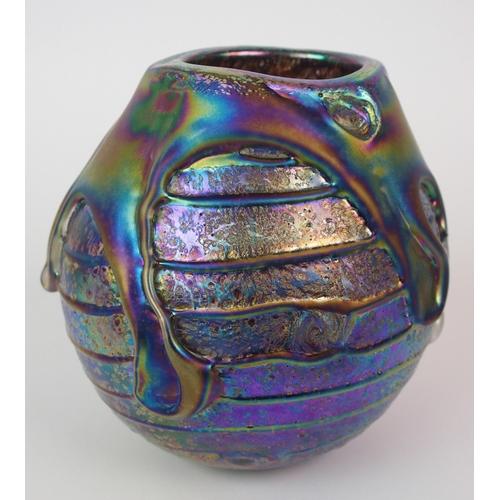 522 - A Glasform iridescent petrol glass vase