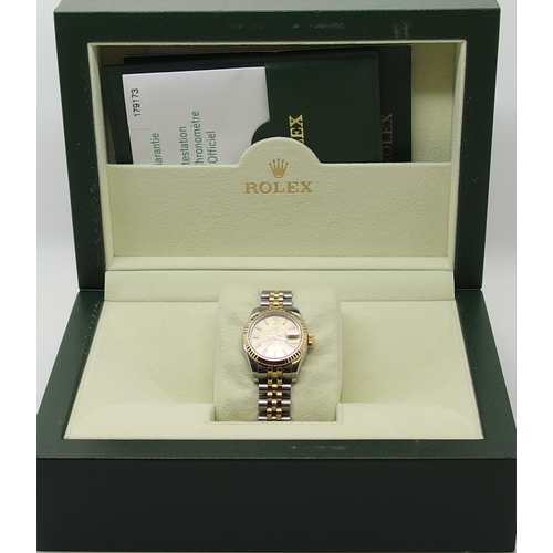 610 - A ladies stainless steel and gold Rolex Oyster Perpetual Date Just