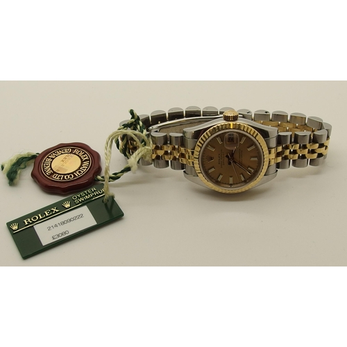 610 - A ladies stainless steel and gold Rolex Oyster Perpetual Date Just