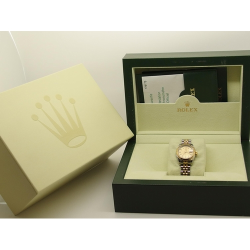 610 - A ladies stainless steel and gold Rolex Oyster Perpetual Date Just