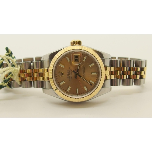 610 - A ladies stainless steel and gold Rolex Oyster Perpetual Date Just