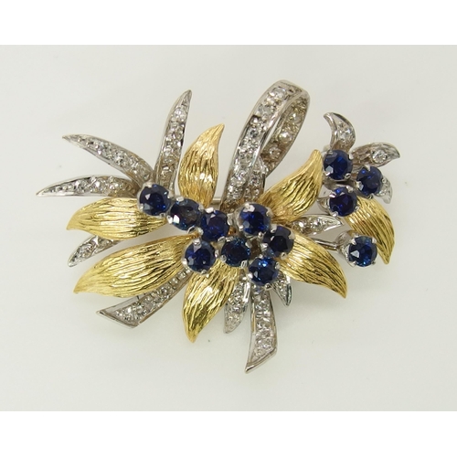 626 - An 18ct gold sapphire and diamond brooch