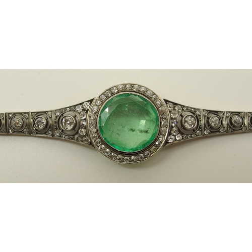 630 - An Emerald and diamond Russian bracelet