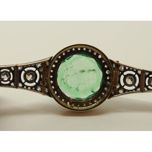 630 - An Emerald and diamond Russian bracelet