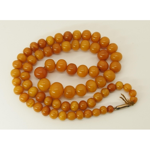 645 - A string of amber coloured beads