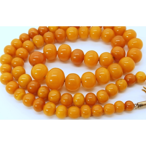 645 - A string of amber coloured beads