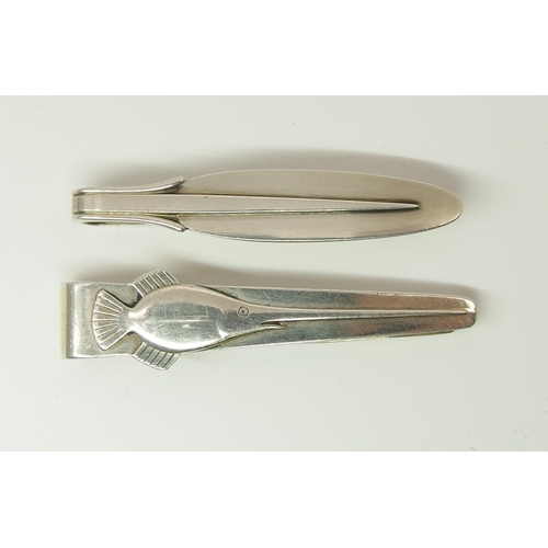 647 - Two Georg Jensen sterling silver Danish tie clips