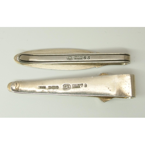 647 - Two Georg Jensen sterling silver Danish tie clips