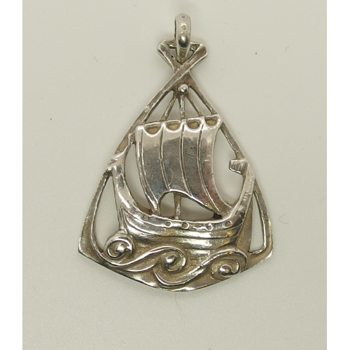 693 - A silver Alexander Ritchie Viking longship pendant