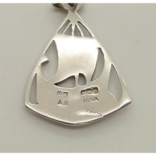 693 - A silver Alexander Ritchie Viking longship pendant