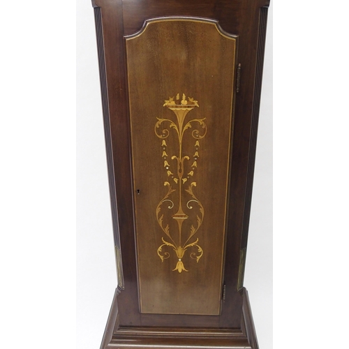 851 - An Edwardian mahogany and inlaid longcase clock