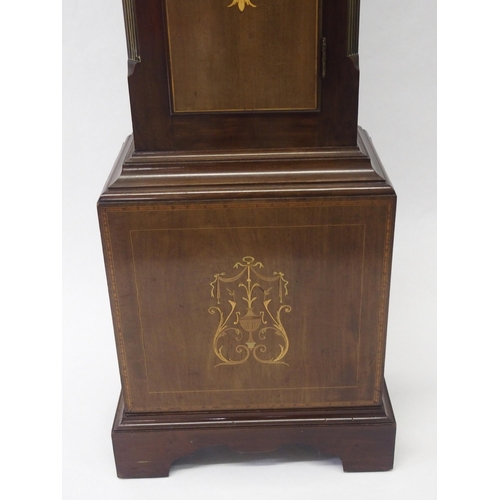 851 - An Edwardian mahogany and inlaid longcase clock