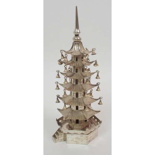 86 - A Chinese silver pagoda