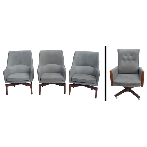 901 - Three Jens Risom 1960's grey leather swivel chairs