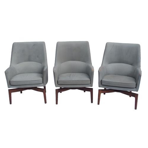 901 - Three Jens Risom 1960's grey leather swivel chairs