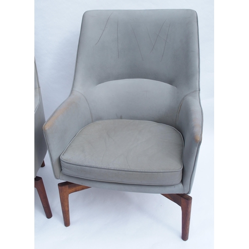 901 - Three Jens Risom 1960's grey leather swivel chairs