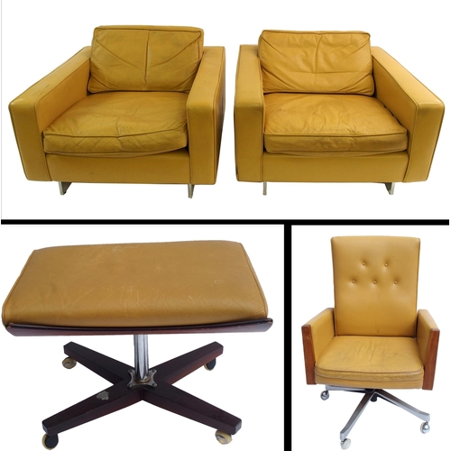 902 - A pair of Jens Risom 1960's mustard leather armchairs