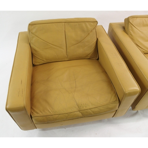 902 - A pair of Jens Risom 1960's mustard leather armchairs