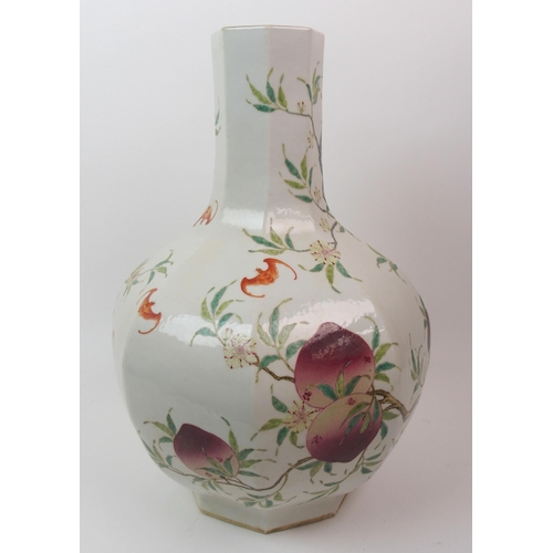 94 - A Chinese octagonal peach vase