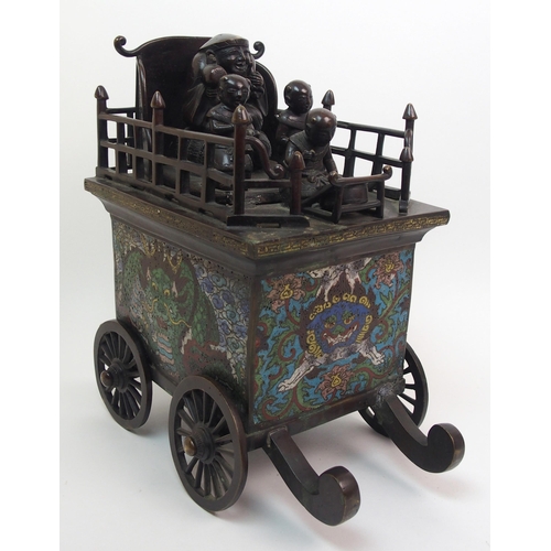 134 - A Japanese bronze and cloisonne carriage