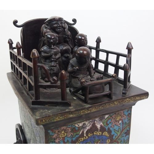 134 - A Japanese bronze and cloisonne carriage