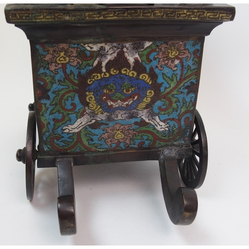 134 - A Japanese bronze and cloisonne carriage