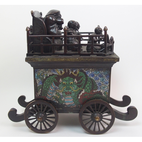 134 - A Japanese bronze and cloisonne carriage