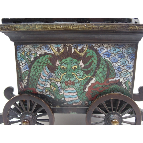 134 - A Japanese bronze and cloisonne carriage