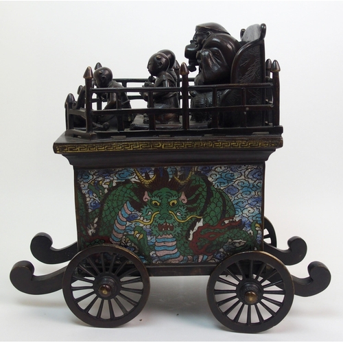 134 - A Japanese bronze and cloisonne carriage