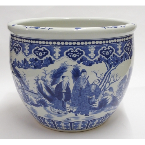 135 - A large Chinese blue and white fish bowl