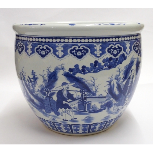 135 - A large Chinese blue and white fish bowl