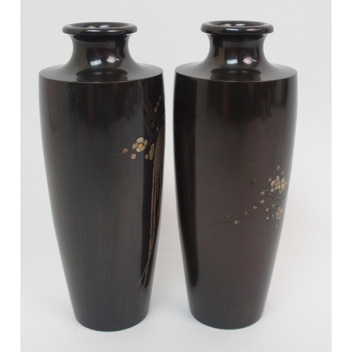 136 - A pair of Japanese bronze vases