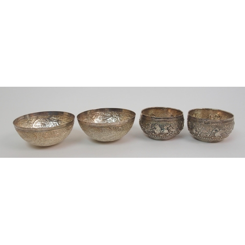 14 - Nine Eastern white metal bowls