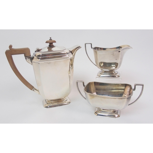 160 - An Art Deco silver three piece tea service