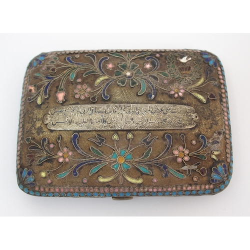 175 - A Middle-Eastern white-metal and enamel cigarette case