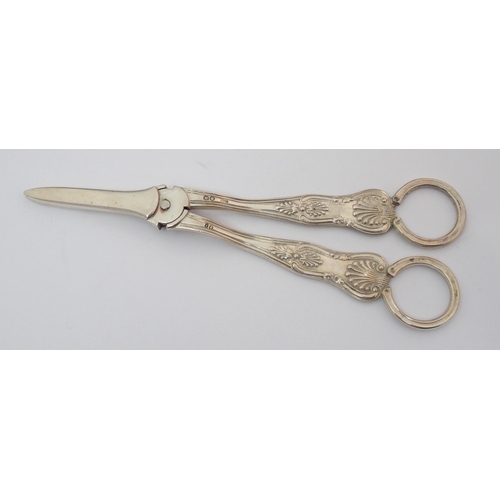 205 - A pair of cased silver grape scissors