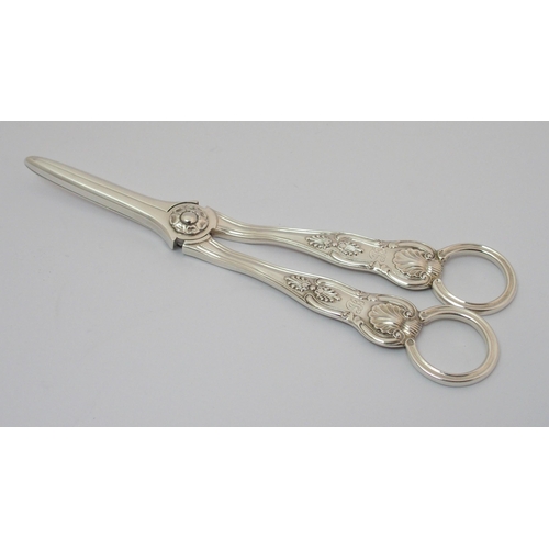 205 - A pair of cased silver grape scissors