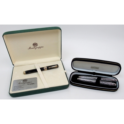 254 - A Montegrappa 1912 silver-mounted fountain pen  with black marble effect body in original box