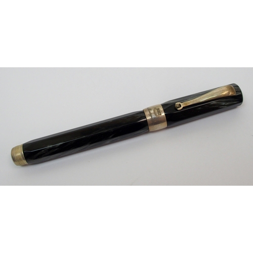 254 - A Montegrappa 1912 silver-mounted fountain pen  with black marble effect body in original box