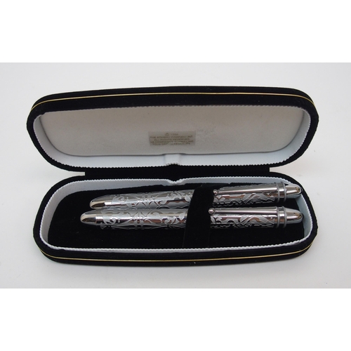 254 - A Montegrappa 1912 silver-mounted fountain pen  with black marble effect body in original box