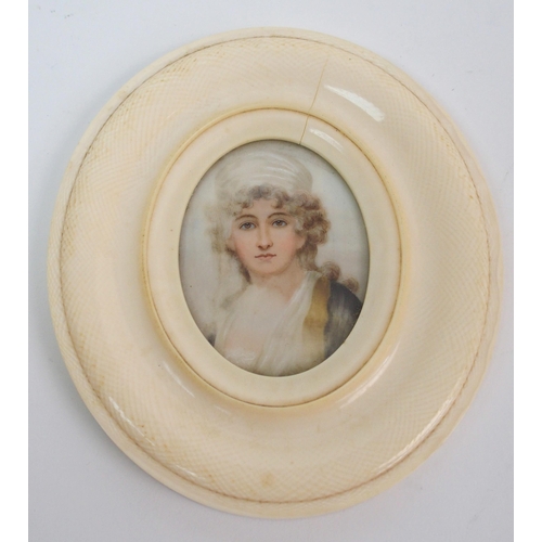 255 - Five ivory oval framed portrait miniatures of elegant ladies