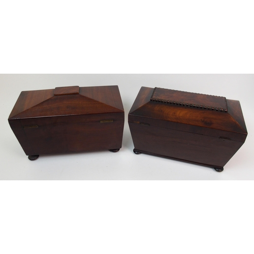 266 - A Victorian mahogany sarcophagus-shaped two division tea caddy