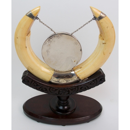 273 - An Edwardian warthog horn and silver-mounted gong stand