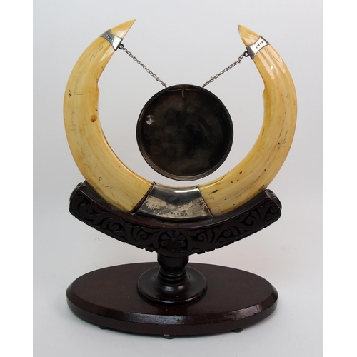 273 - An Edwardian warthog horn and silver-mounted gong stand