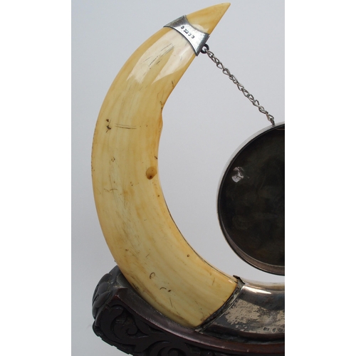 273 - An Edwardian warthog horn and silver-mounted gong stand