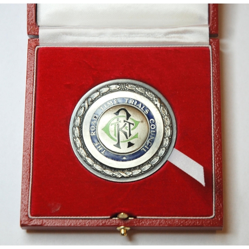 327 - A white-metal (silver) and enamel medal  the obverse inscribed The Road Time Trials Council